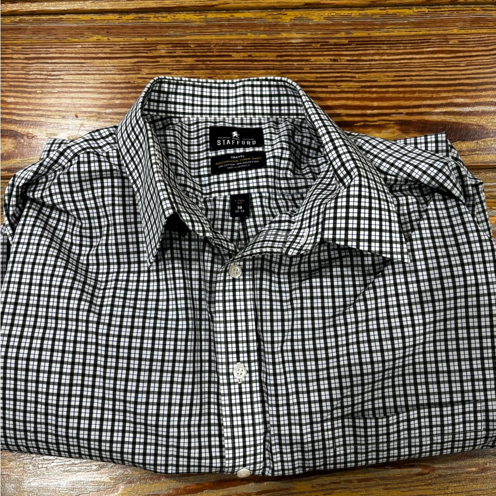 Stafford Men's Olive and Navy Plaid Shirt